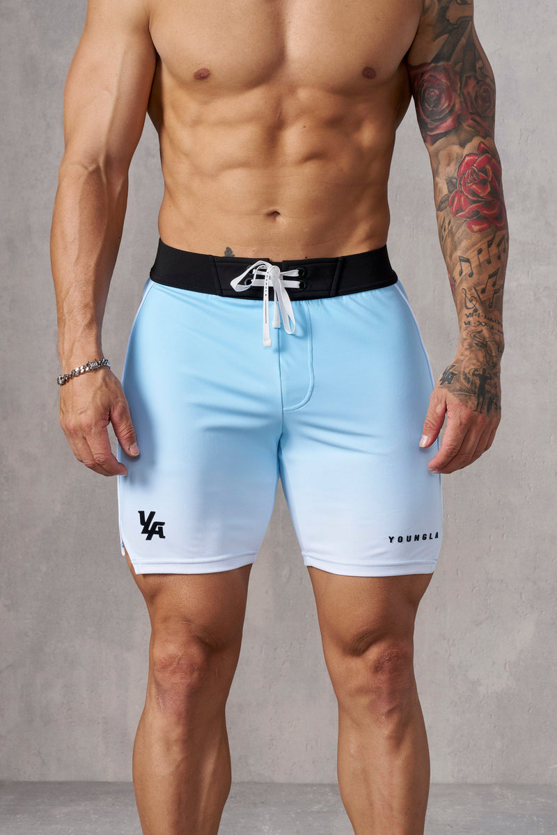 1067 - Men's physique Stage Shorts Men's Physique Stage Shorts are tailored for bodybuilding competitions with Sky Blue
