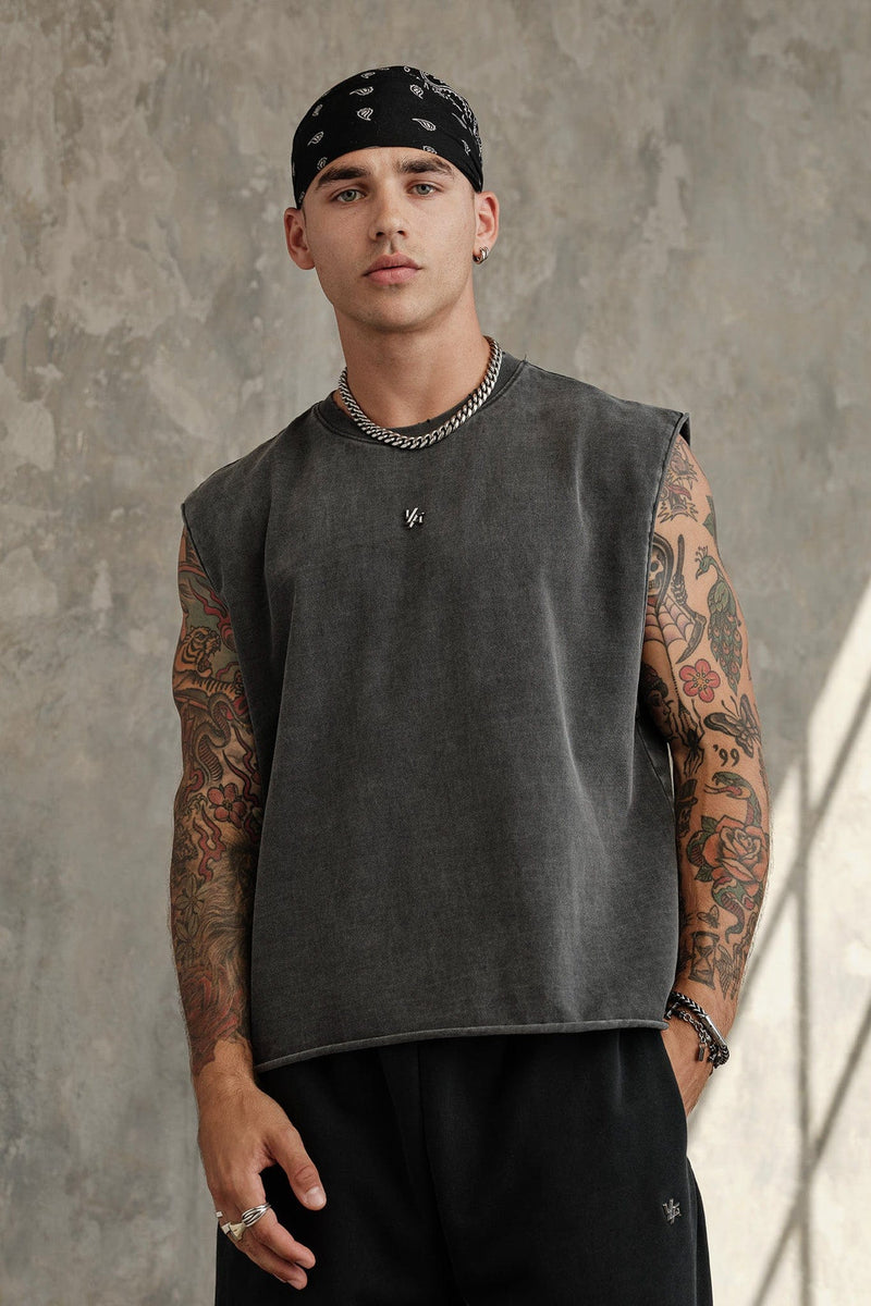 3035 - Elevated Essentials - Cut Offs for Men's - perfect for training, lounging, or warm weather wear in Grey Wash