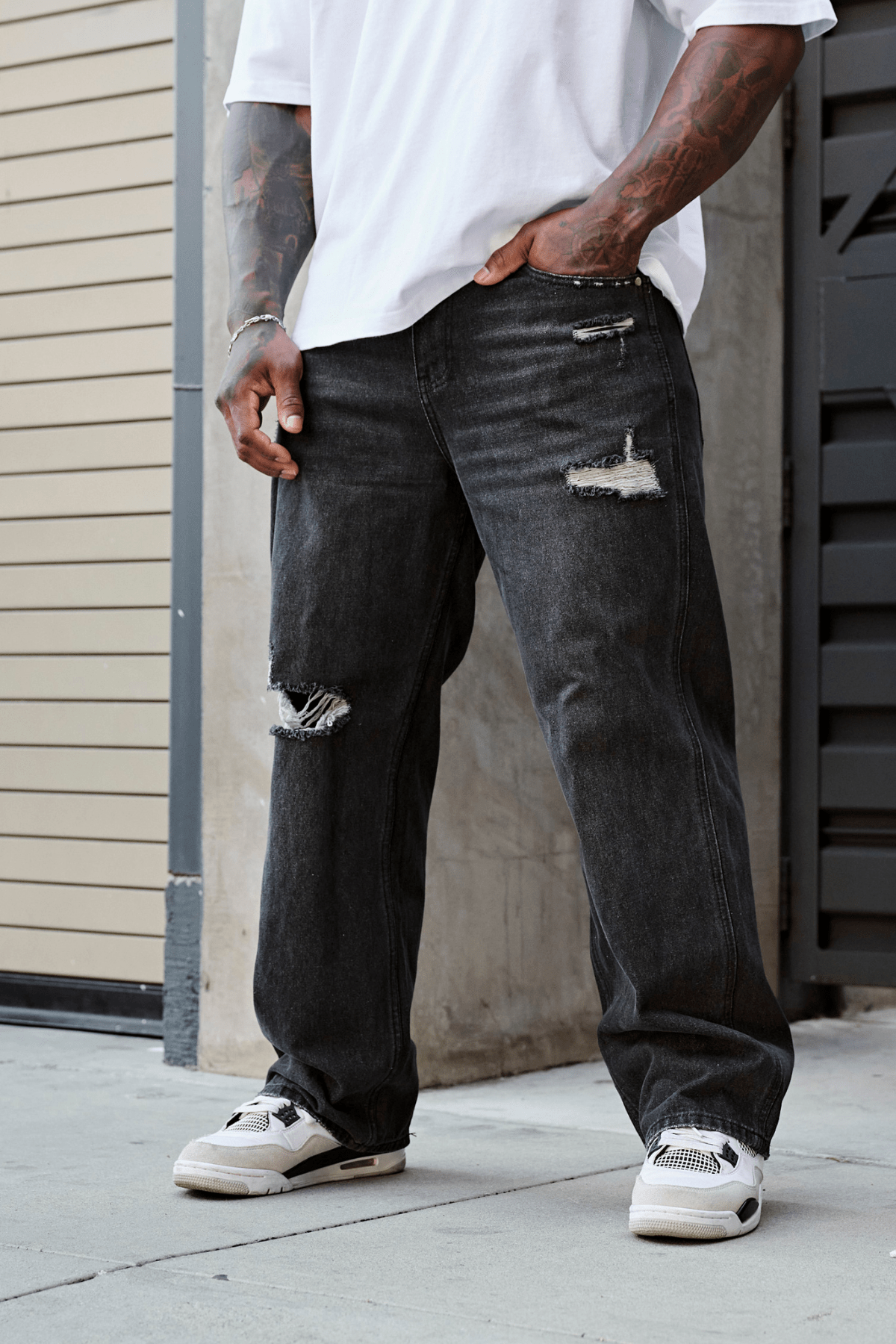 6025 - Straight Fit Ripped Jeans for mens with 415 GSM cotton with straight-leg fit in colour Black Wash