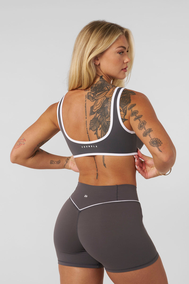 W366 - Elevate outline Bra
— soft, brushed fabric with a sweetheart neckline, removable pads, and a comfortable fit for lounging, light activity, or layering in Charcoal