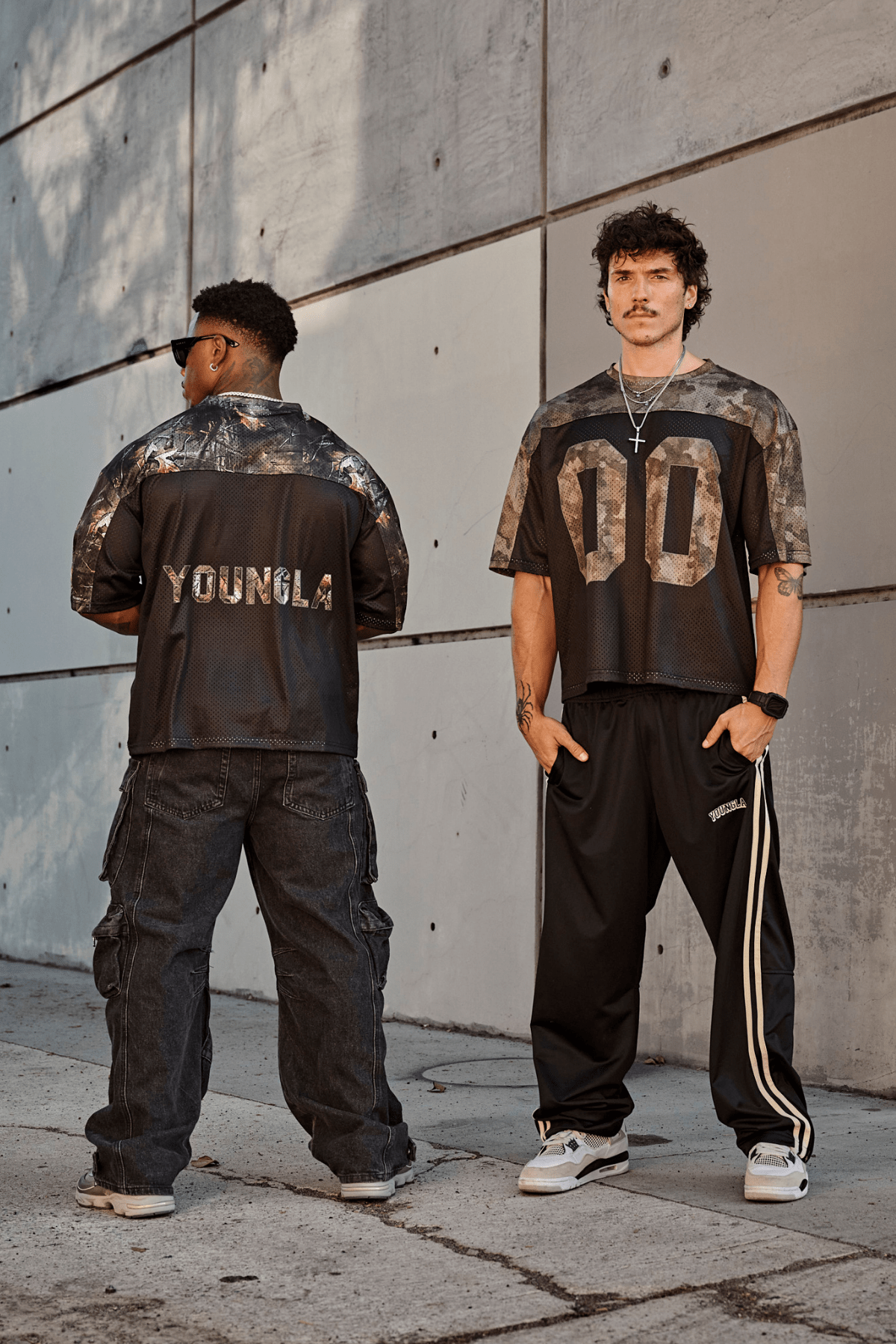 4237 - Double-Zero Jersey in 100% Mesh Polyester for retro sports vibes Double-zero numbers and bold YOUNGLA branding in colour Black Tree Camo