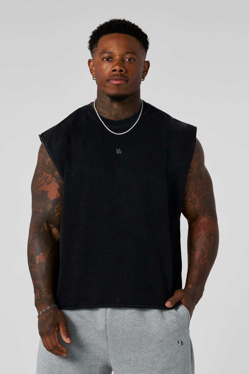 3035 - Elevated Essentials - Cut Offs for Men's - perfect for training, lounging, or warm weather wear in Black Wash