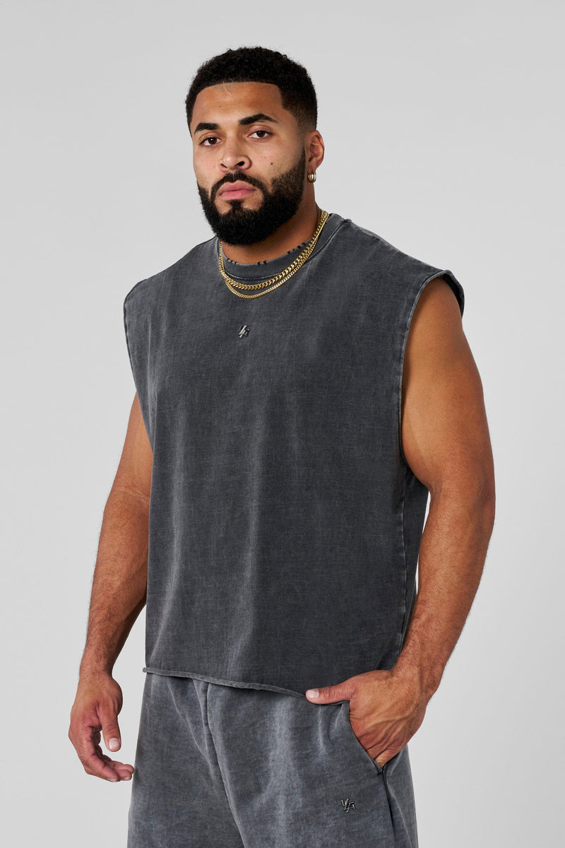 3035 - Elevated Essentials - Cut Offs for Men's - perfect for training, lounging, or warm weather wear in Grey Wash