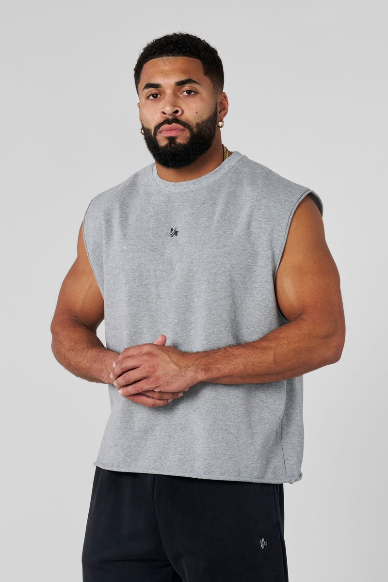 3035 - Elevated Essentials - Cut Offs for Men's - perfect for training, lounging, or warm weather wear in Heather Grey