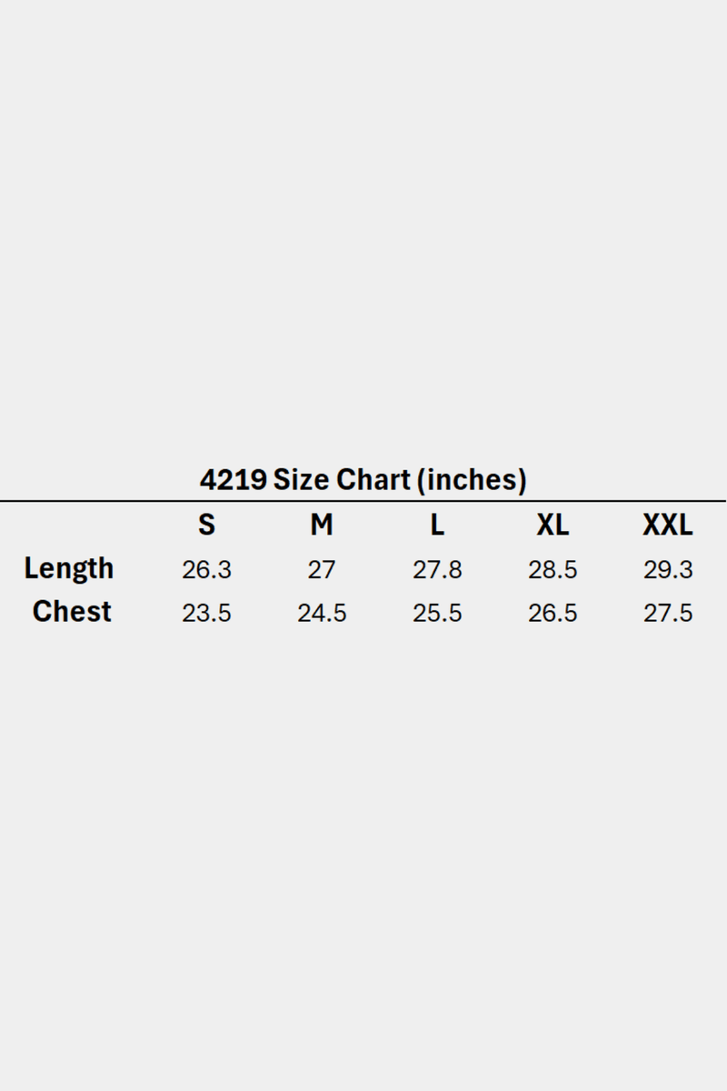 4219 - Summer Peached Tees for Men: 100% cotton garment-washed tee with buttery-soft hand feel, smooth drape, laid-back fit, and perfect for everyday layering - Size chart.