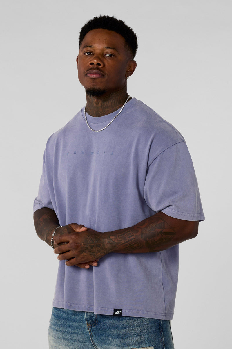 4219 - Summer Peached Tees for Men: 100% cotton garment-washed tee with buttery-soft hand feel, smooth drape, laid-back fit, and perfect for everyday layering in color Lavender wash.