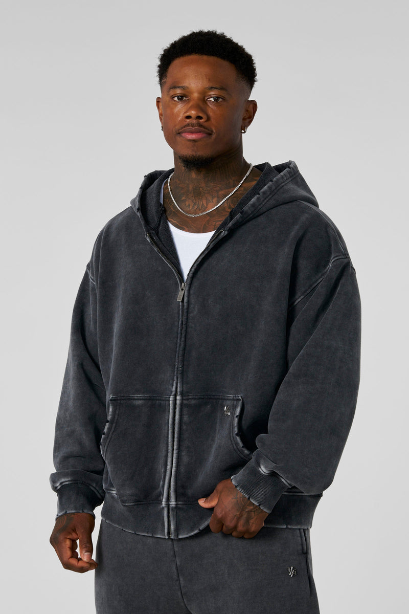5102 - Elevated Essentials - Zip-Ups for Men's - smooth zippers, front pockets, and ribbed finishes in Grey Wash