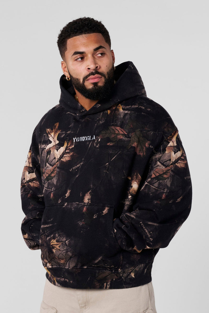 5117 - Tree Camo Collection - Pullover Hoodies for Men's - relaxed fit, plush terry construction in Black