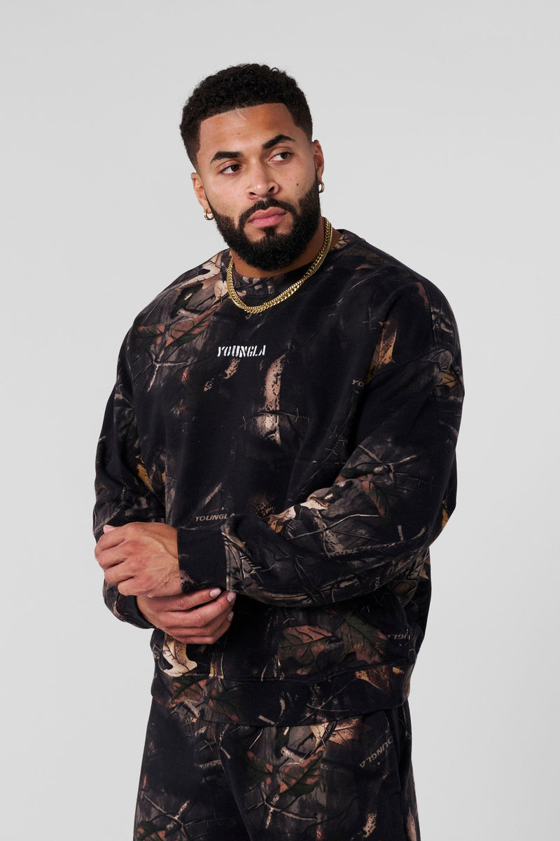5206 - Tree Camo Collection - Crewnecks for Men's - simple, structured, and versatile - designed for durability and comfort in Black