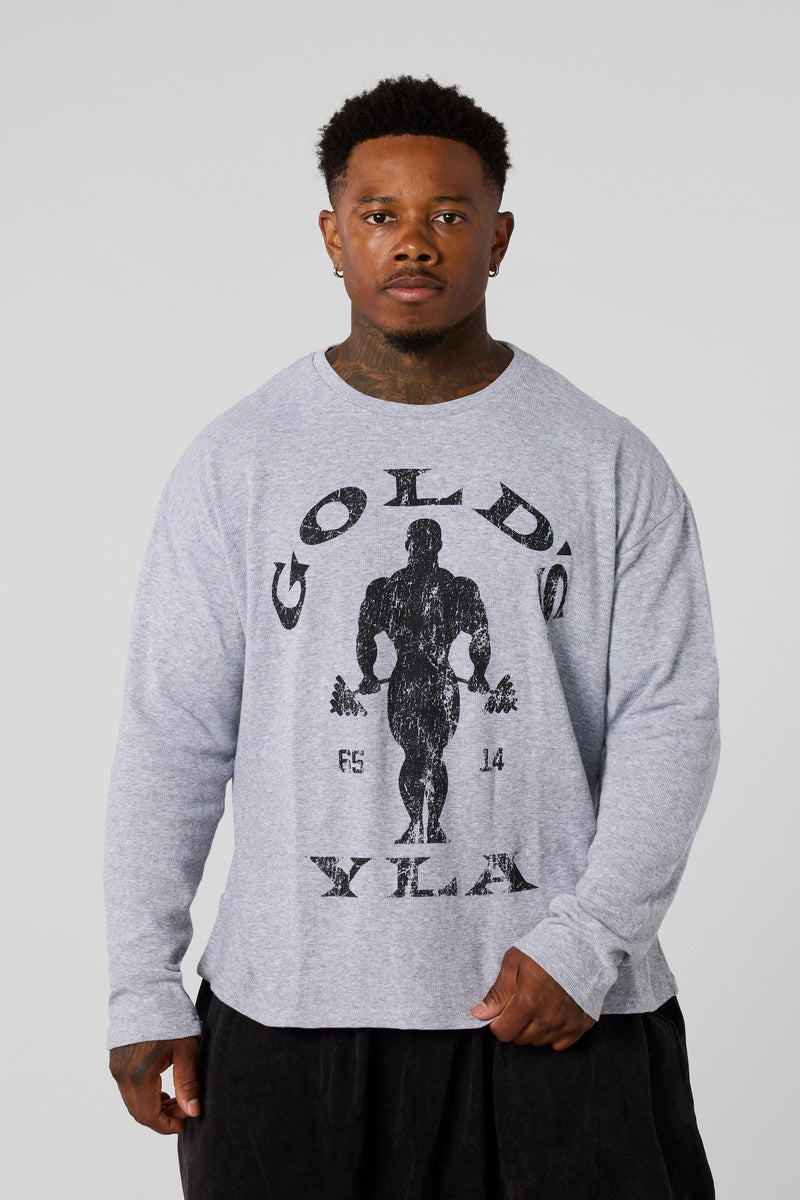 8047 – Gold’s Gym Thermal Longsleeves for men: warm, comfortable, and breathable with a true-to-size athletic fit, perfect for training or casual wear in Color Heather grey.