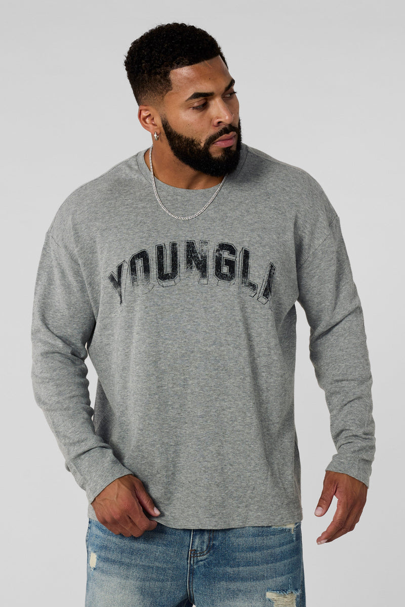 8054 - Thin Thermal Longsleeves relaxed fit for mens with lightweight thermal features a soft, breathable knit in colour Heather Grey