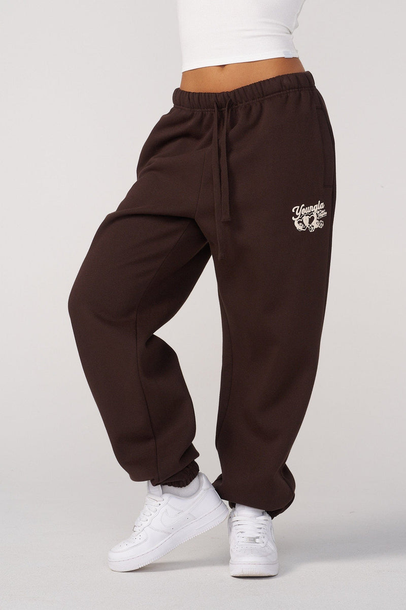 W271 Soft Serve Joggers for women with Fluffy fleece joggers with a playful puff print and oversized fit in color Brown.
