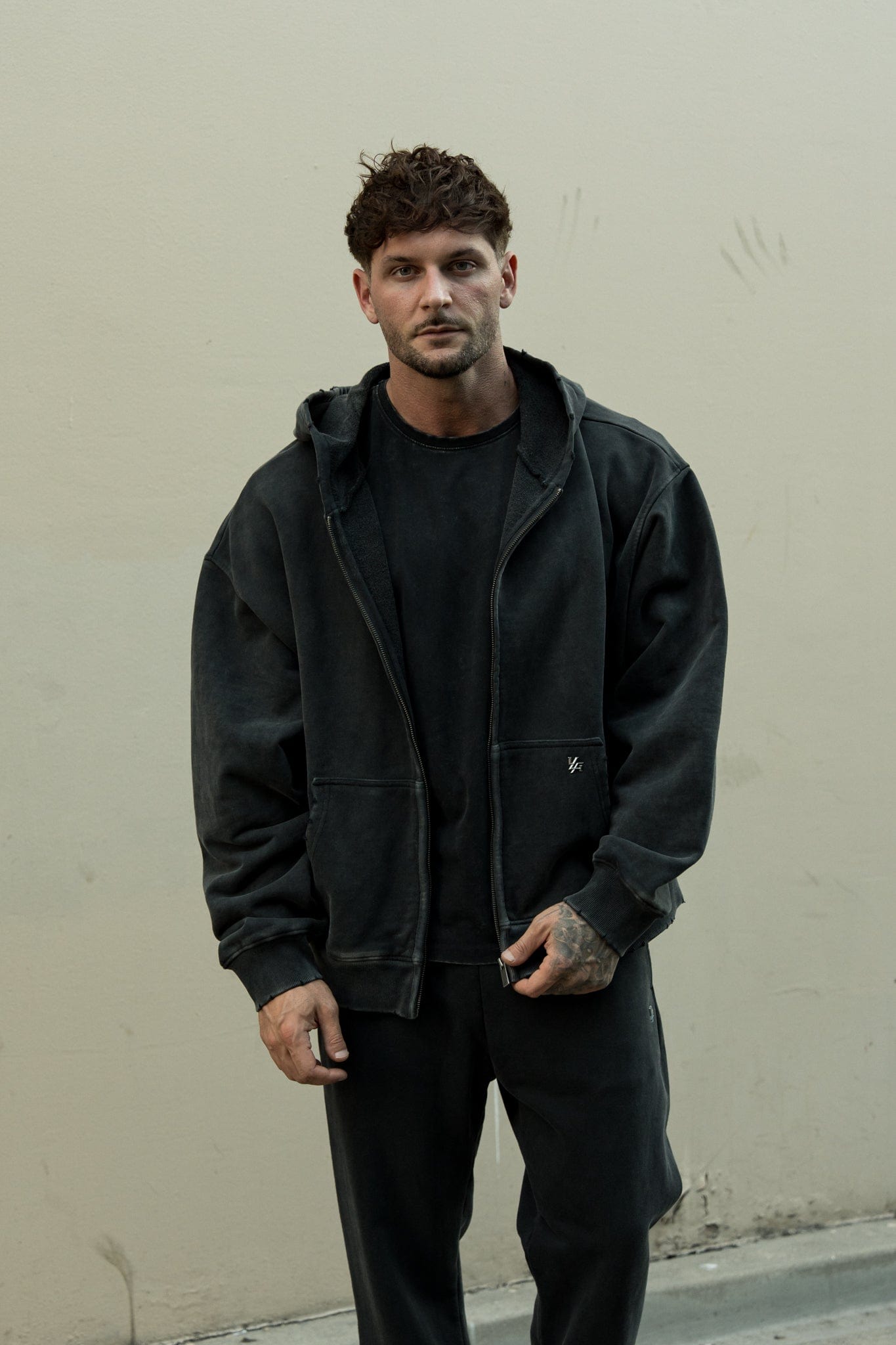 5102 - Elevated Essentials - Zip-Ups for Men's - smooth zippers, front pockets, and ribbed finishes in Black Wash