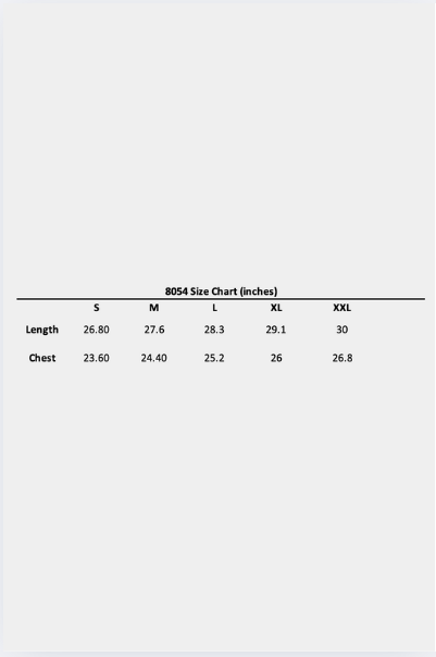 8054 - Thin Thermal Longsleeves relaxed fit for mens with lightweight thermal features a soft, breathable knit - Size Chart