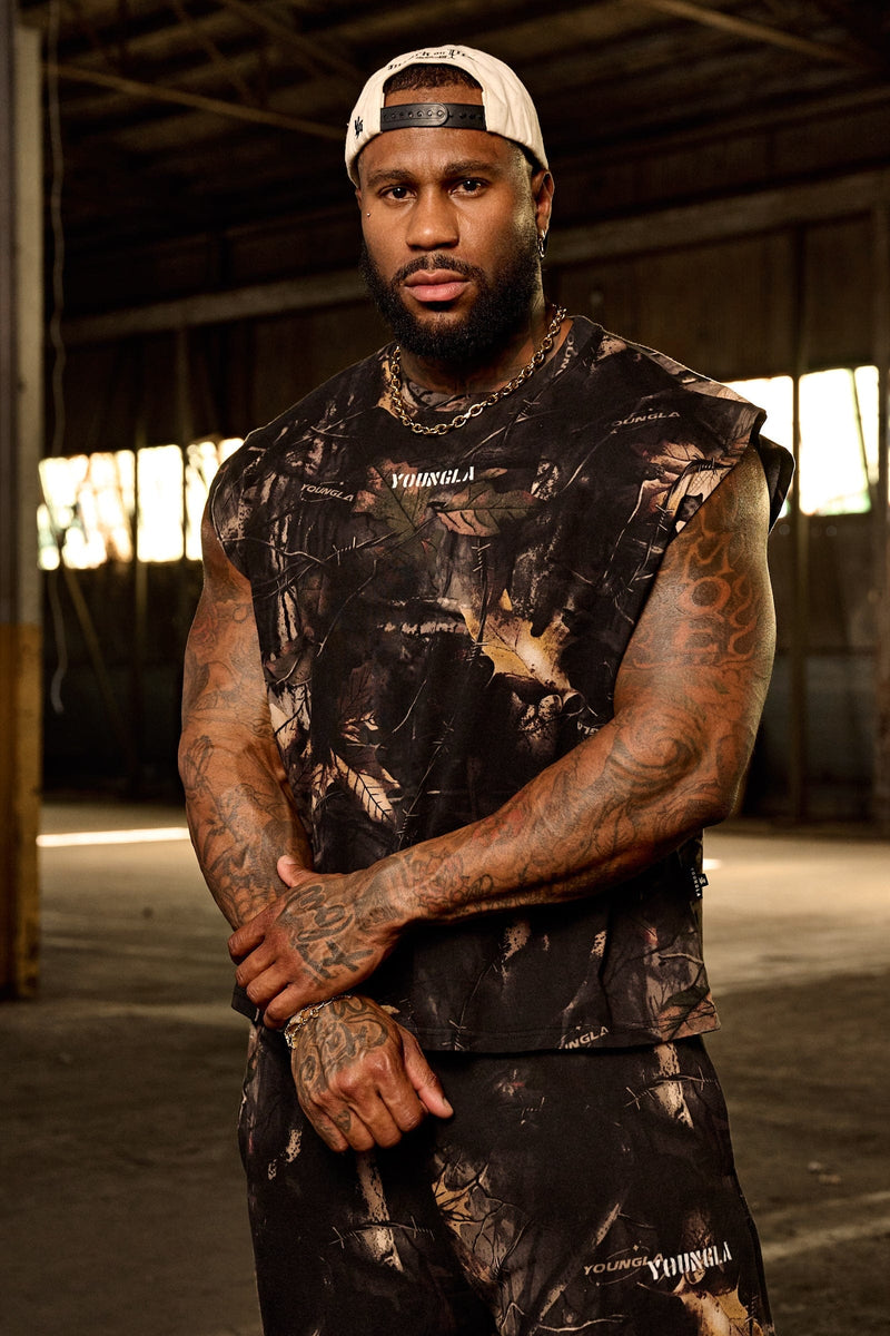 3067 - Tree Camo Collection - Cut Offs for Men's - Crafted from heavyweight terry in Black