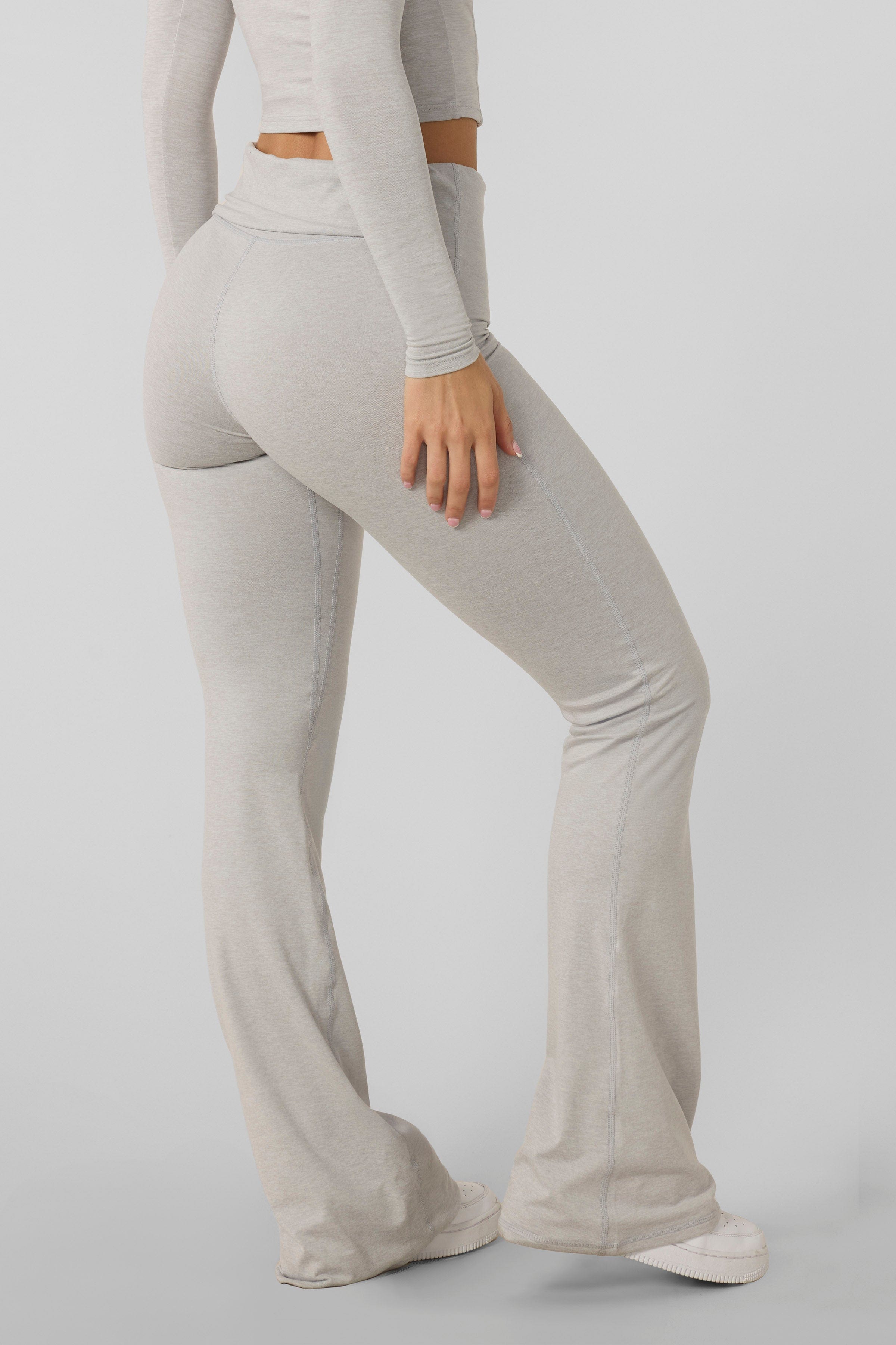 W282 Flashback Foldover Flares for women Y2K-style fold-over flare pant in color Heather Grey.