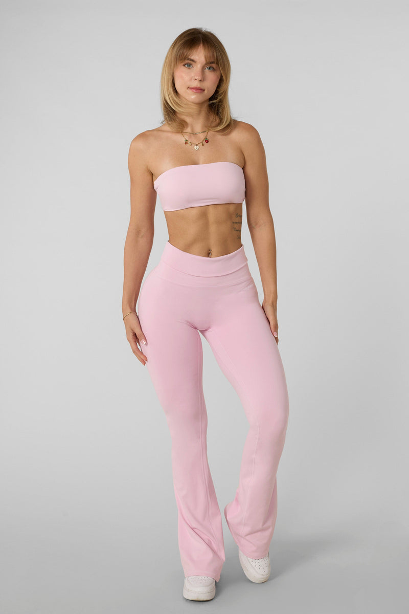 W282 Flashback Foldover Flares for women Y2K-style fold-over flare pant in color Light Pink.