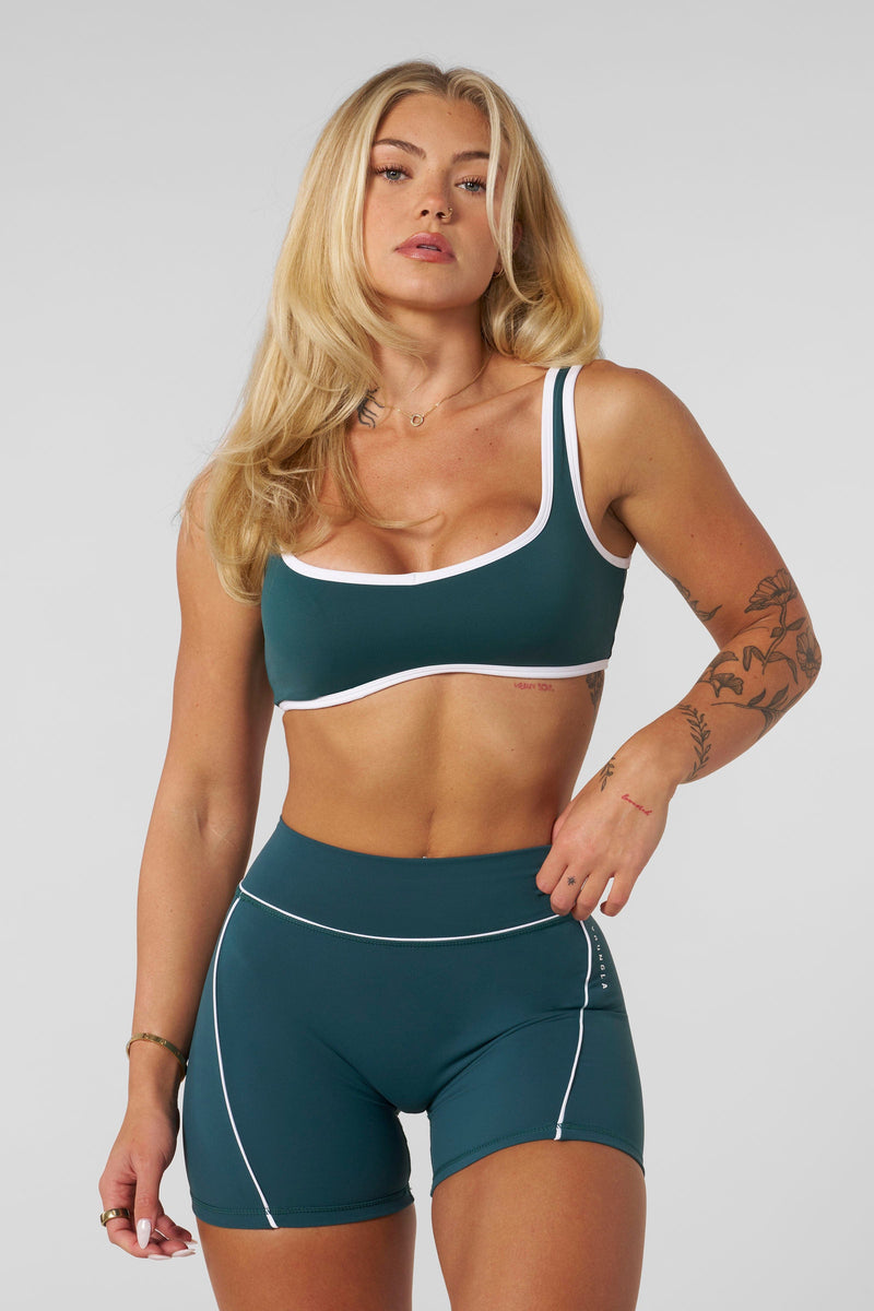 W161 - Elevate outline Shorts 5" New Colors - Women's compressive workout shorts in smooth brushed fabric that stay-in-place fit, perfect for gym in colour Teal.