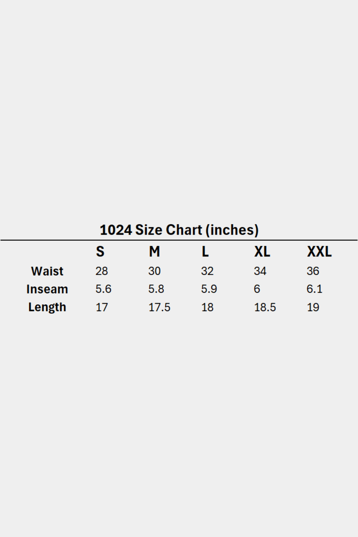 1024 – Soft AF Shorts for men- Size chart.
