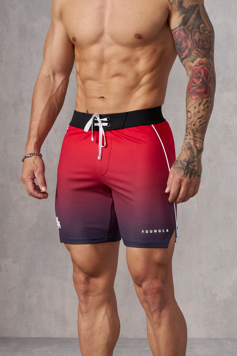 1067 - Men's physique Stage Shorts  Men's Physique Stage Shorts are tailored for bodybuilding competitions with Red