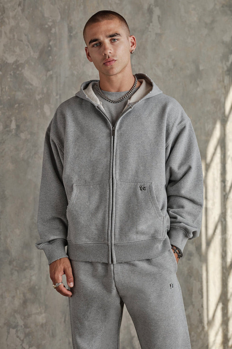 5102 - Elevated Essentials - Zip-Ups for Men's - smooth zippers, front pockets, and ribbed finishes in Heather Grey