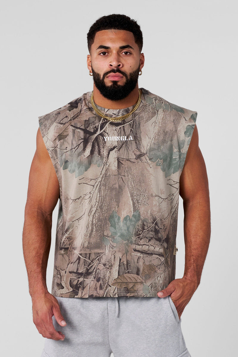 3067 - Tree Camo Collection - Cut Offs for Men's - Crafted from heavyweight terry in Beige 