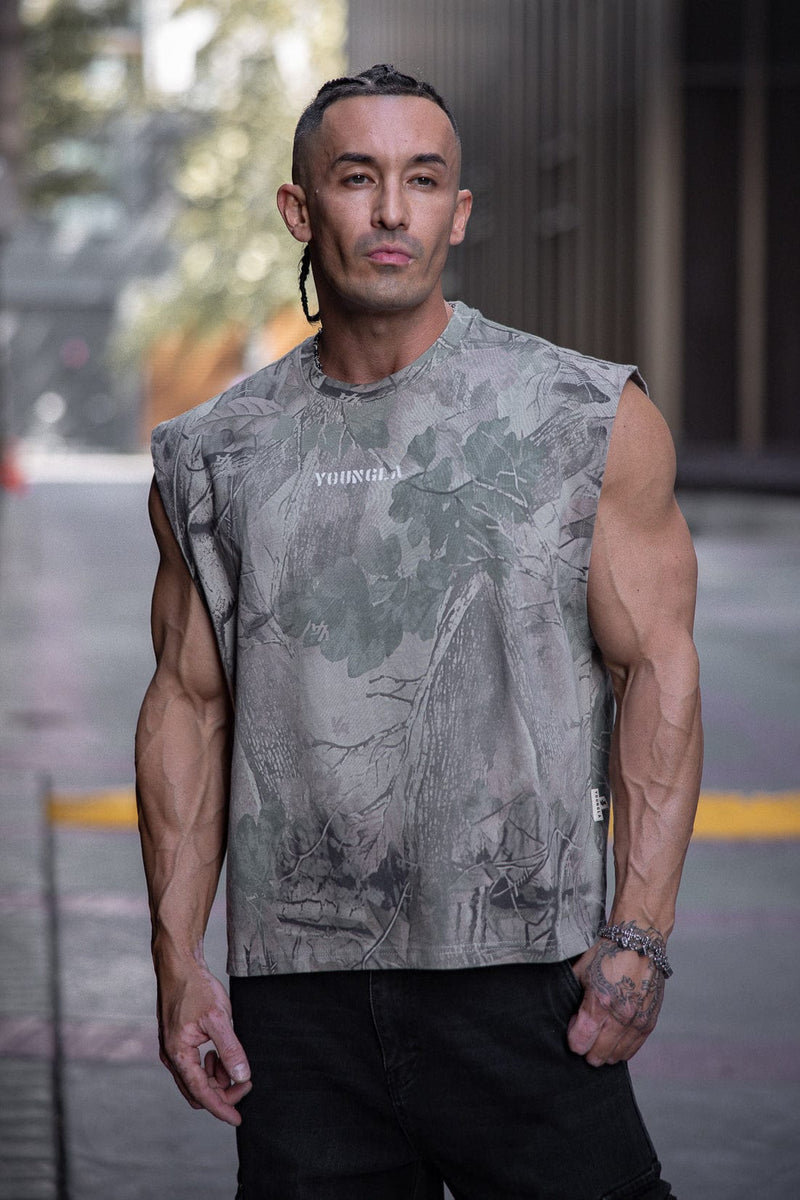 3067 - Tree Camo Collection - Cut Offs for Men's - Crafted from heavyweight terry in Beige