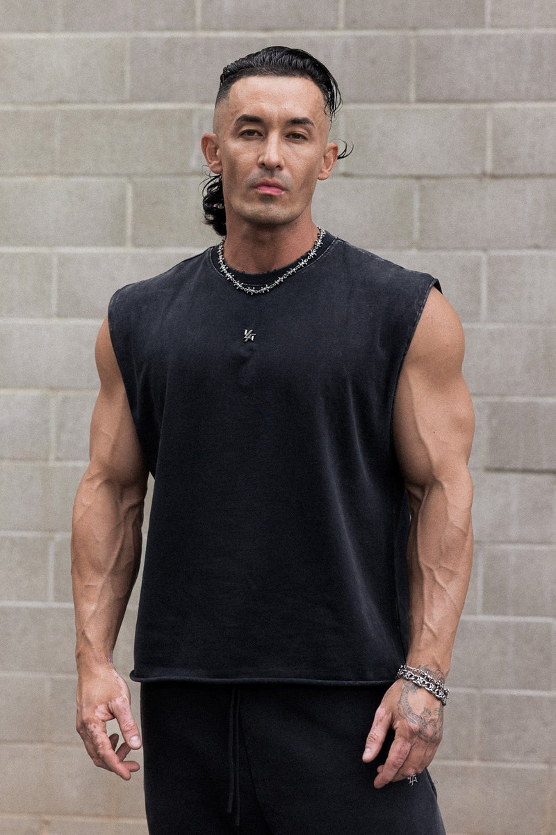 3035 - Elevated Essentials - Cut Offs for Men's -  perfect for training, lounging, or warm weather wear in Black Wash