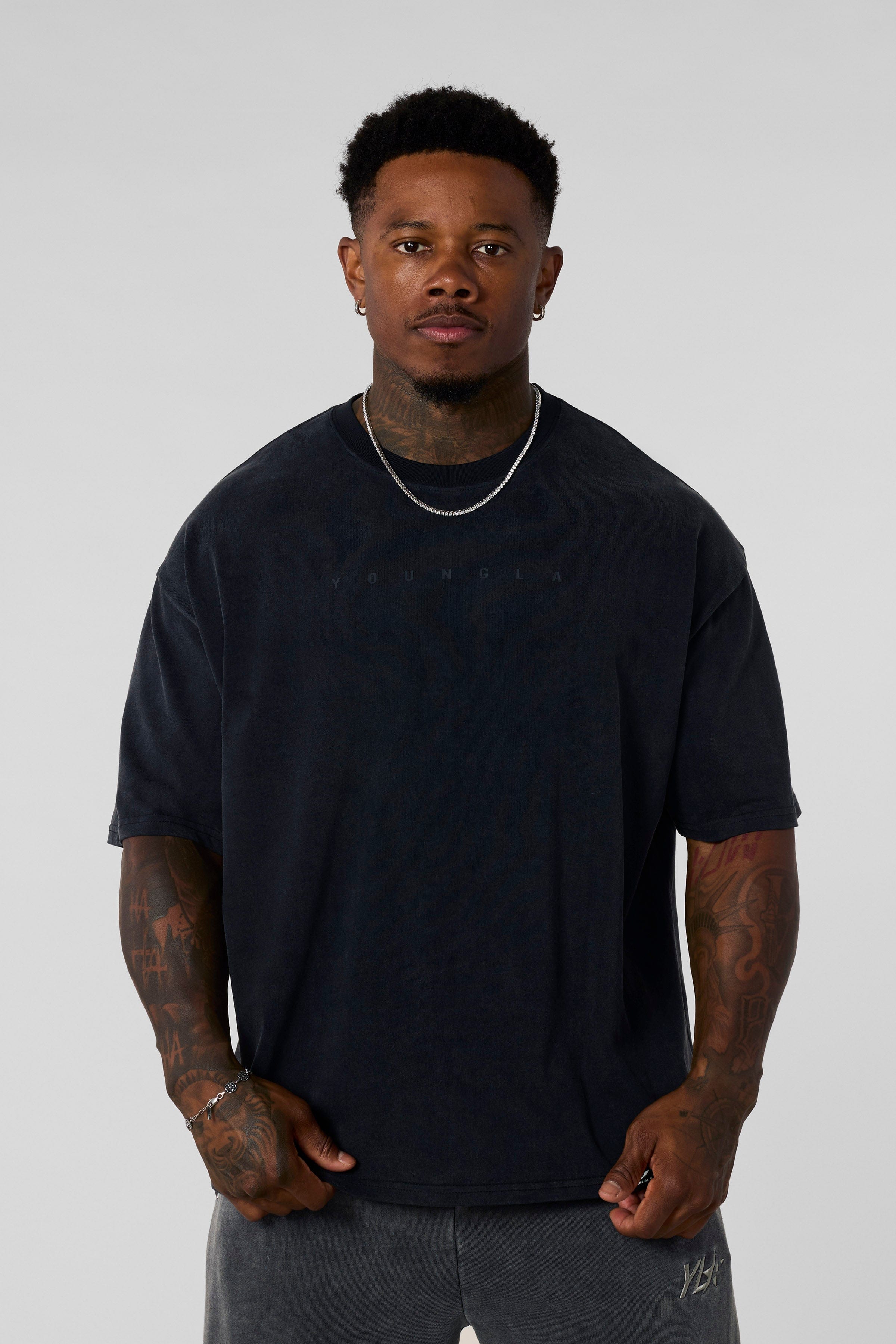 4219 - Summer Peached Tees for Men: 100% cotton garment-washed tee with buttery-soft hand feel, smooth drape, laid-back fit, and perfect for everyday layering in color black wash.