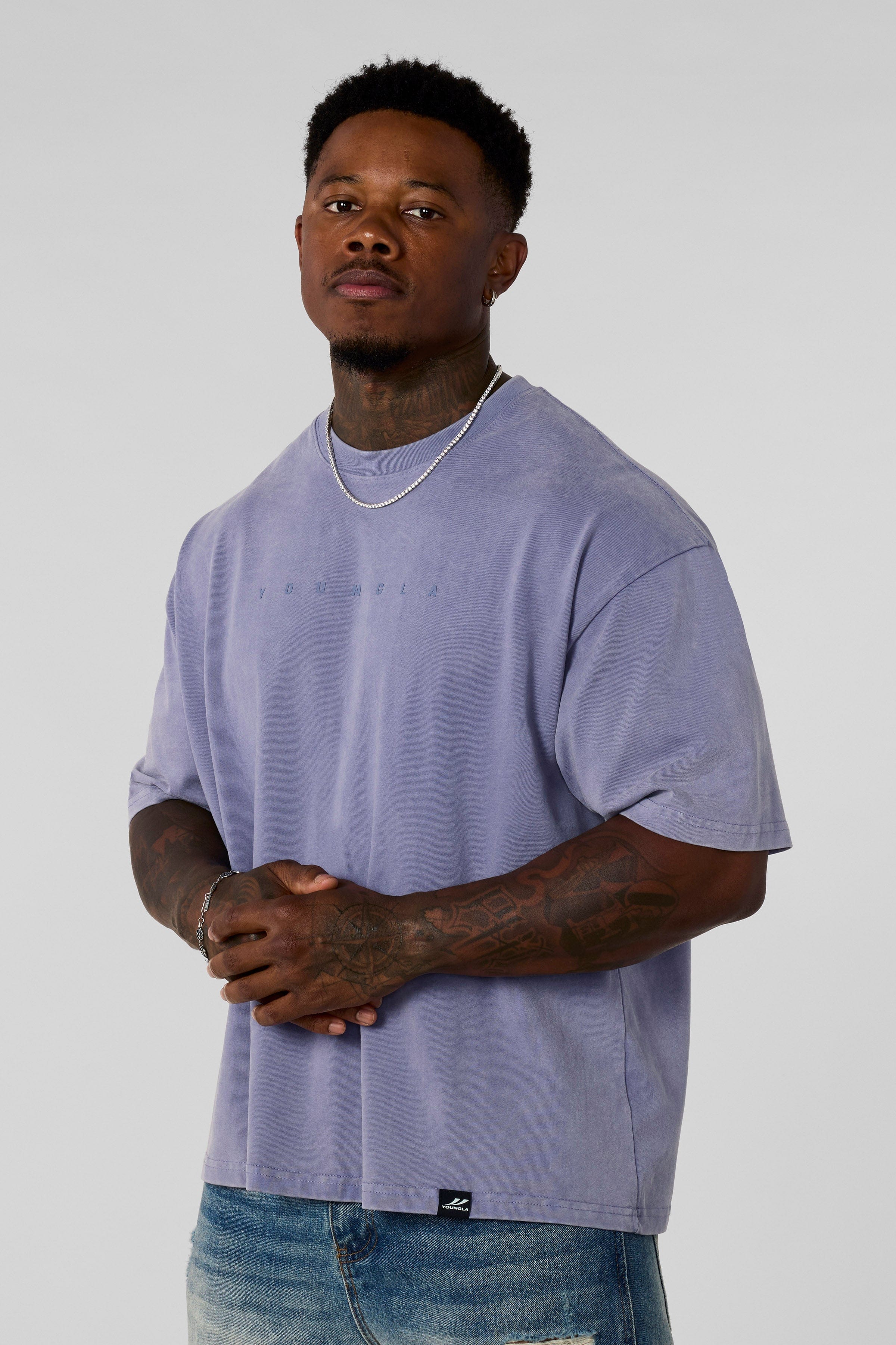 4219 - Summer Peached Tees for Men: 100% cotton garment-washed tee with buttery-soft hand feel, smooth drape, laid-back fit, and perfect for everyday layering in color Lavender wash.