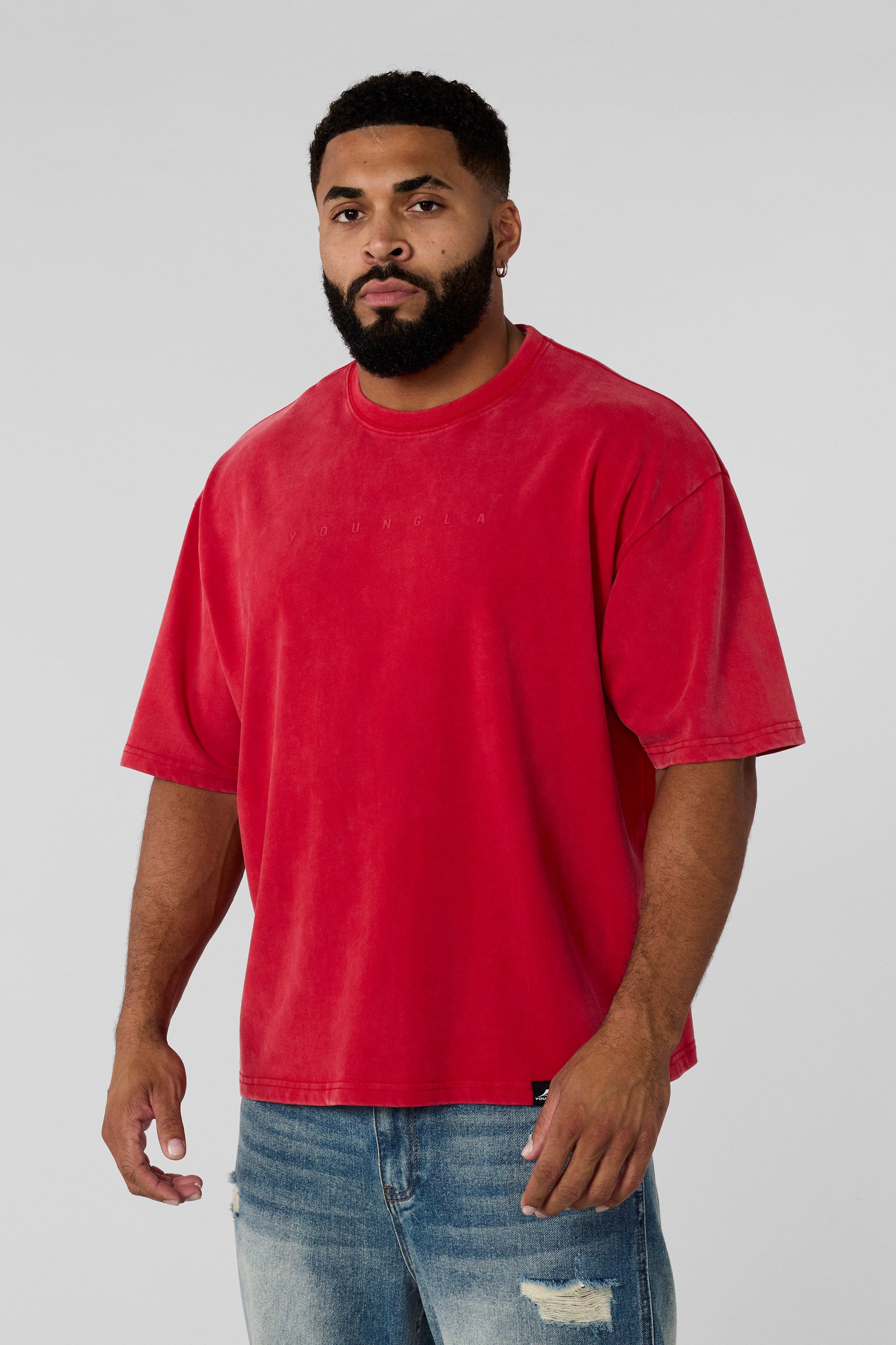 4219 - Summer Peached Tees for Men: 100% cotton garment-washed tee with buttery-soft hand feel, smooth drape, laid-back fit, and perfect for everyday layering in color Red wash.