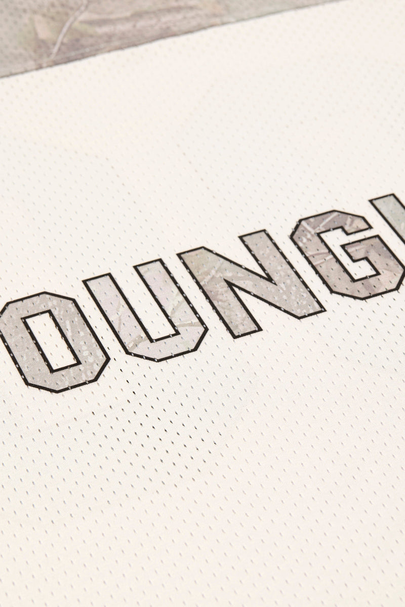 4237 - Double-Zero Jersey in 100% Mesh Polyester for retro sports vibes Double-zero numbers and bold YOUNGLA branding-Logo Design