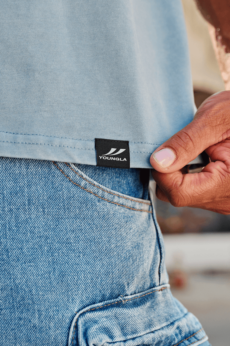 4219 - Summer Peached Tees for Men: 100% cotton garment-washed tee with buttery-soft hand feel, smooth drape, laid-back fit, and perfect for everyday layering- Logo.