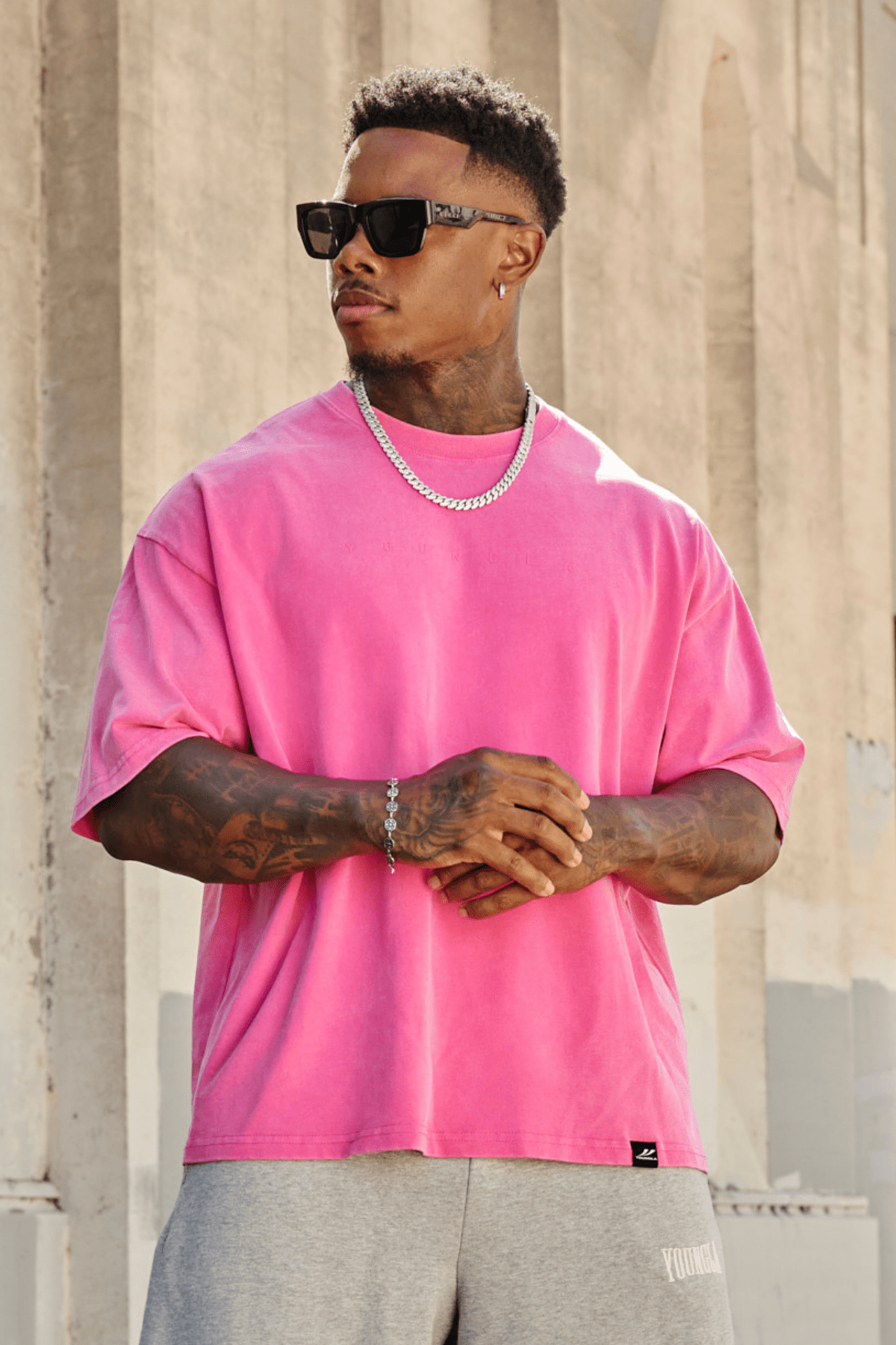 4219 - Summer Peached Tees for Men: 100% cotton garment-washed tee with buttery-soft hand feel, smooth drape, laid-back fit, and perfect for everyday layering in color Pink wash.