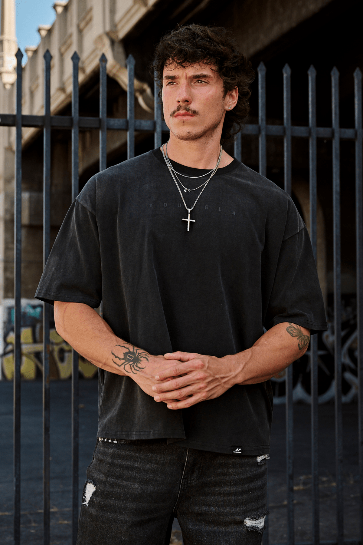 4219 - Summer Peached Tees for Men: 100% cotton garment-washed tee with buttery-soft hand feel, smooth drape, laid-back fit, and perfect for everyday layering in color Black wash.