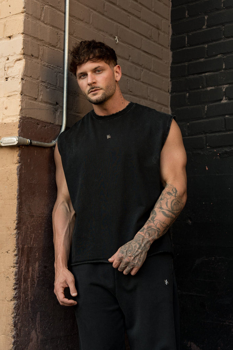 3035 - Elevated Essentials - Cut Offs for Men's -  perfect for training, lounging, or warm weather wear in Black Wash
