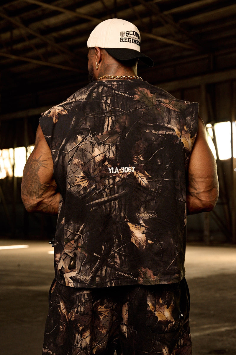 3067 - Tree Camo Collection - Cut Offs for Men's - Crafted from heavyweight terry in Black
