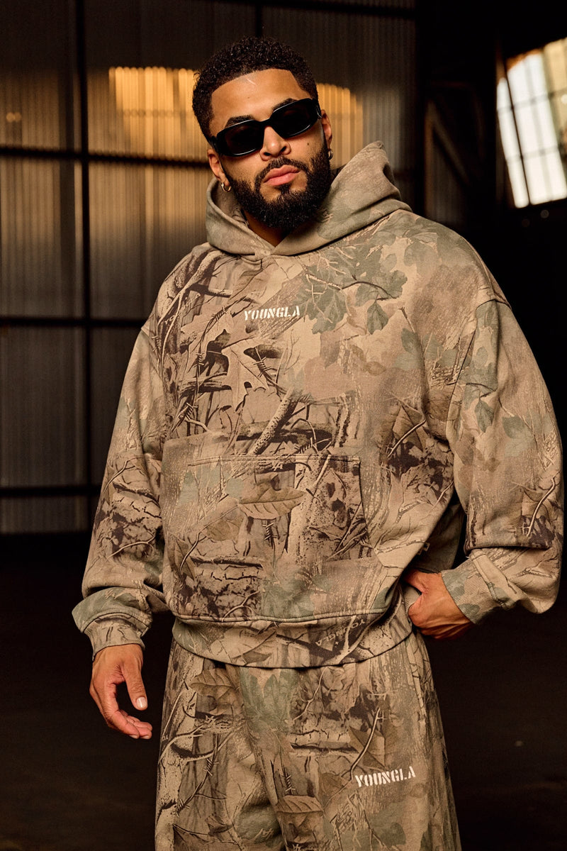 5117 - Tree Camo Collection - Pullover Hoodies for Men's - relaxed fit, plush terry construction in Beige 