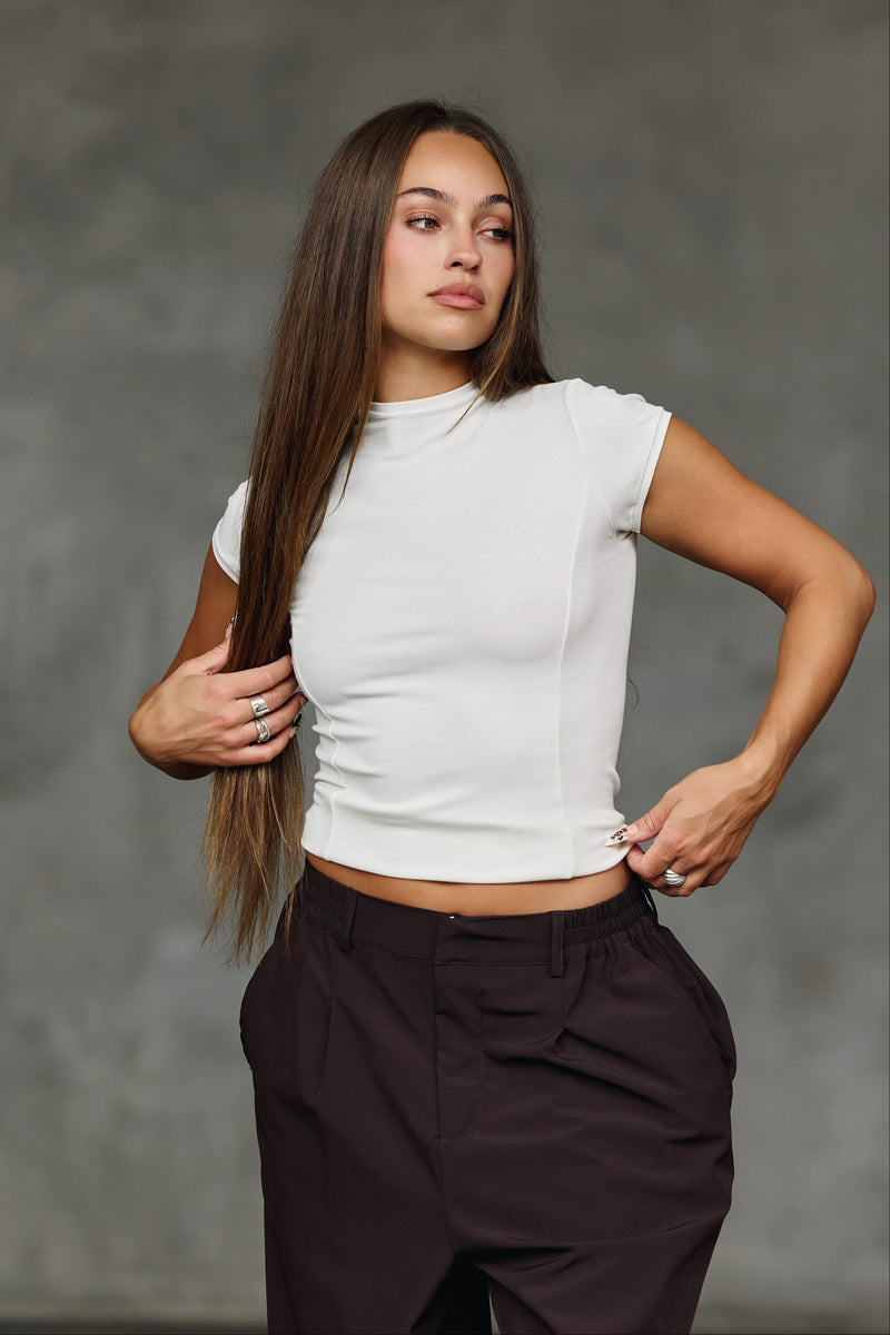 W4270 Ribbed Mock Neck Tee