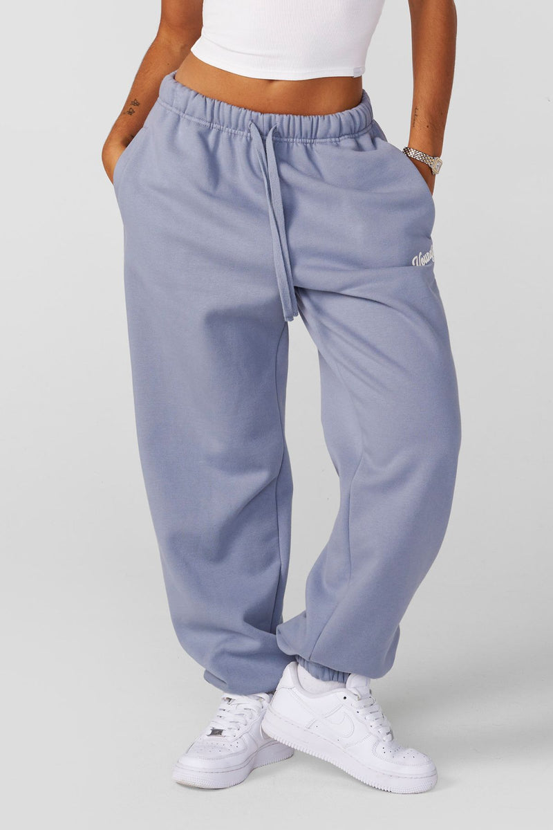 W271 Soft Serve Joggers for women with Fluffy fleece joggers with a playful puff print and oversized fit in color Dusty Blue