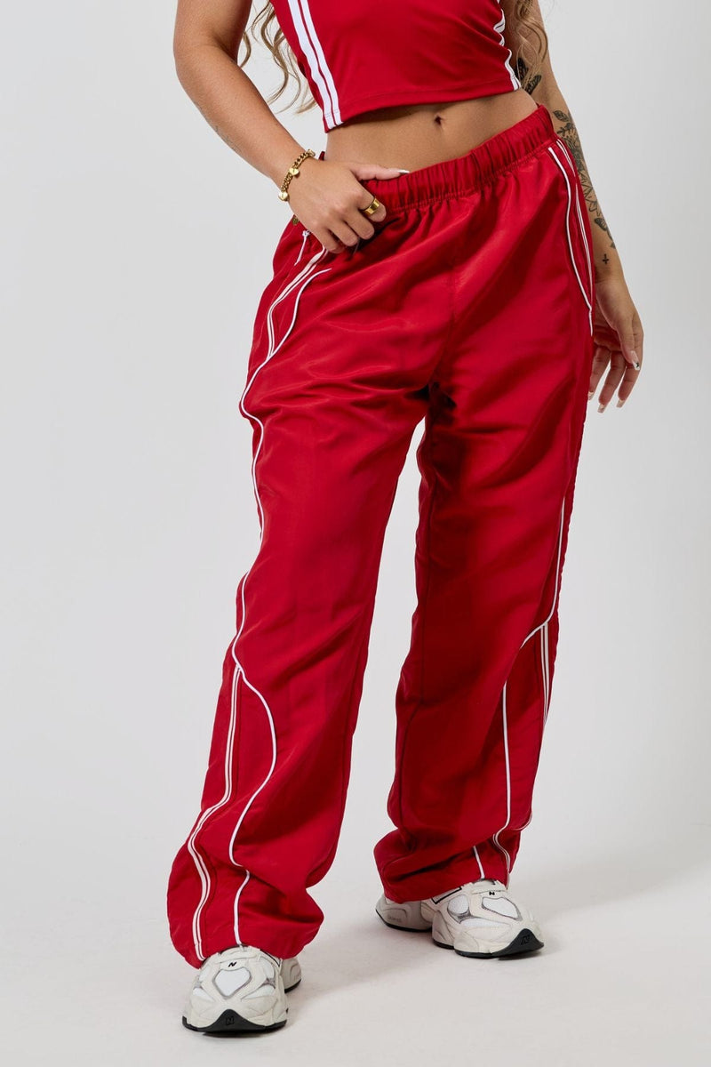 W204 - Drift Track Pant— bold racing-inspired side design with a relaxed, oversized fit for sporty, everyday style and comfort in Red