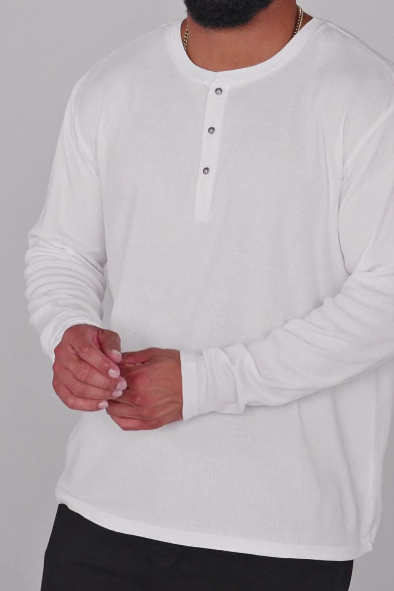Muhshoiy Heren thermo-ondergoed bovendeel basic mannen lange mouwen Henley shirt casual tops zacht onderhemd elastisch trui shirt aangenaam en ademend, zwart, S